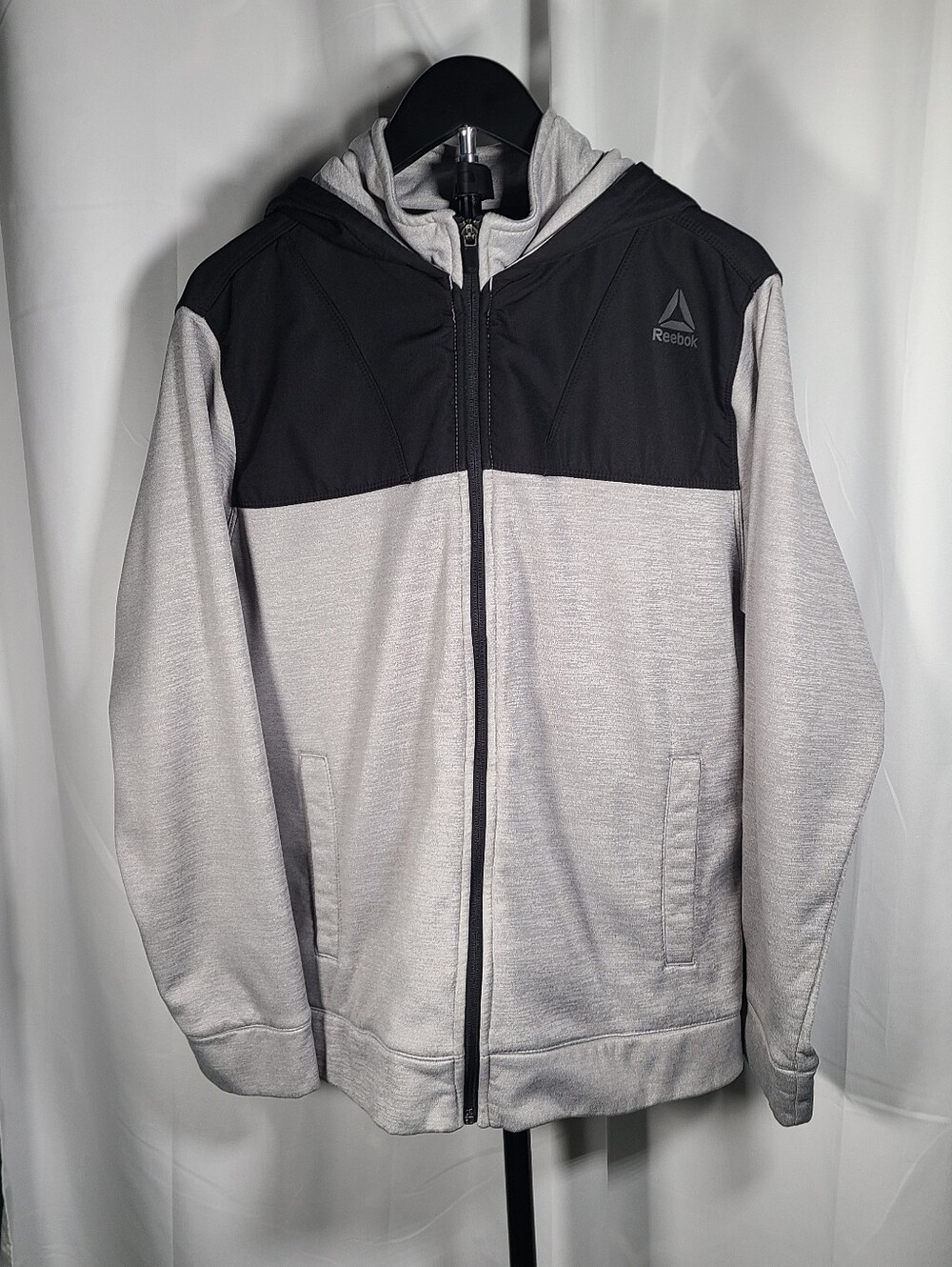 Reebok Men’s Black and Light Gray Hooded Performance Jacket